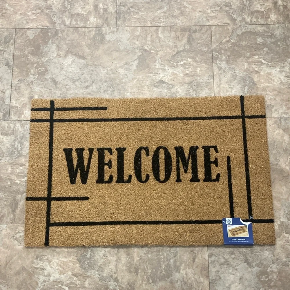 NWT Tan & Black-Skid-Resistant- Thick Pile WELCOME- Coir Door Mat 17x27